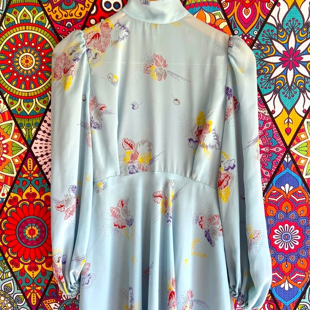 Vintage 1970s Sheer Mock Neck Long Sleeved Dress Sz 8 - Picture 3 of 8